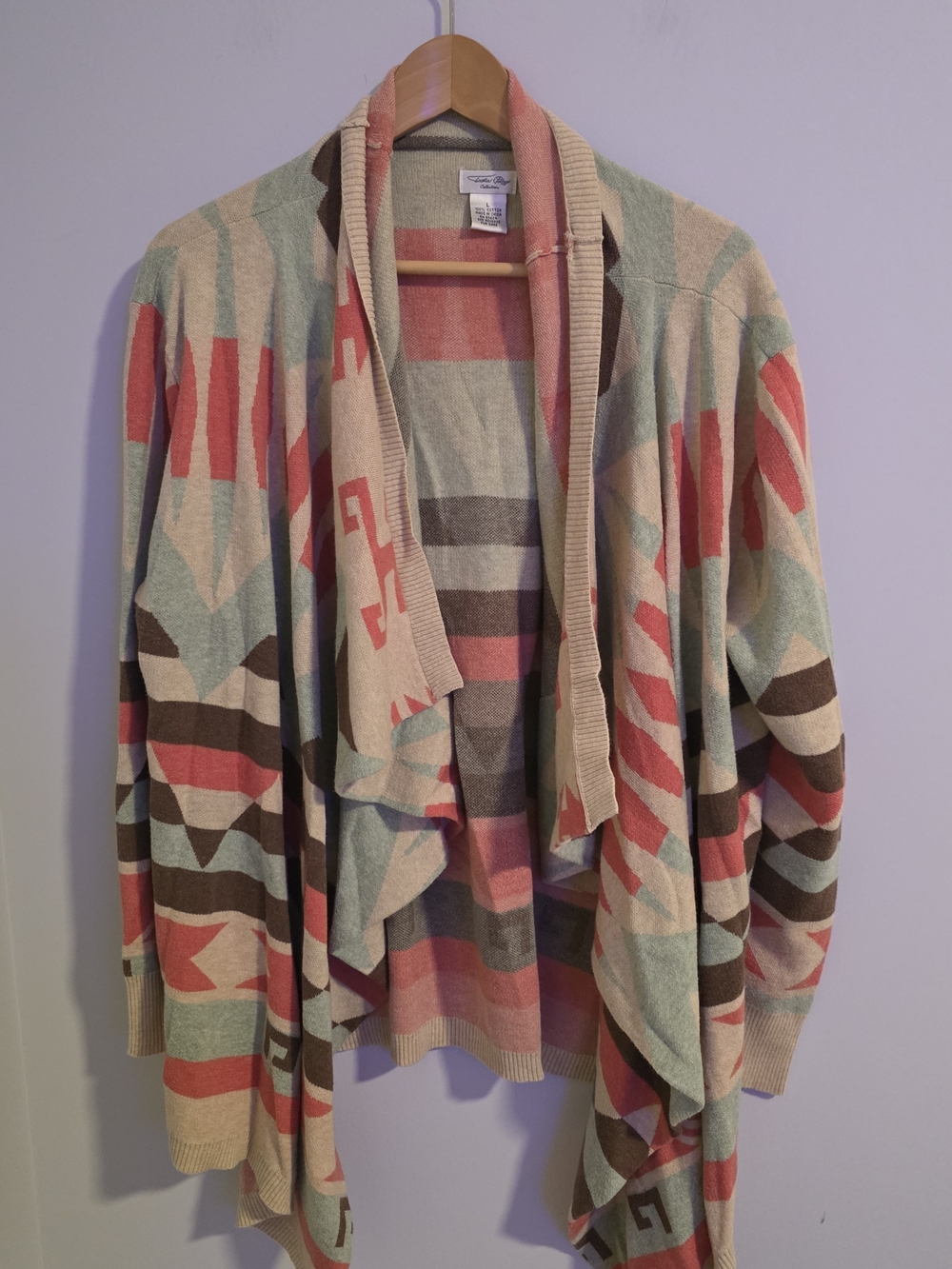 Tasha Polizzi Coral, Mint & Cream Aztec Open-Front Cardigan Cotton Large
